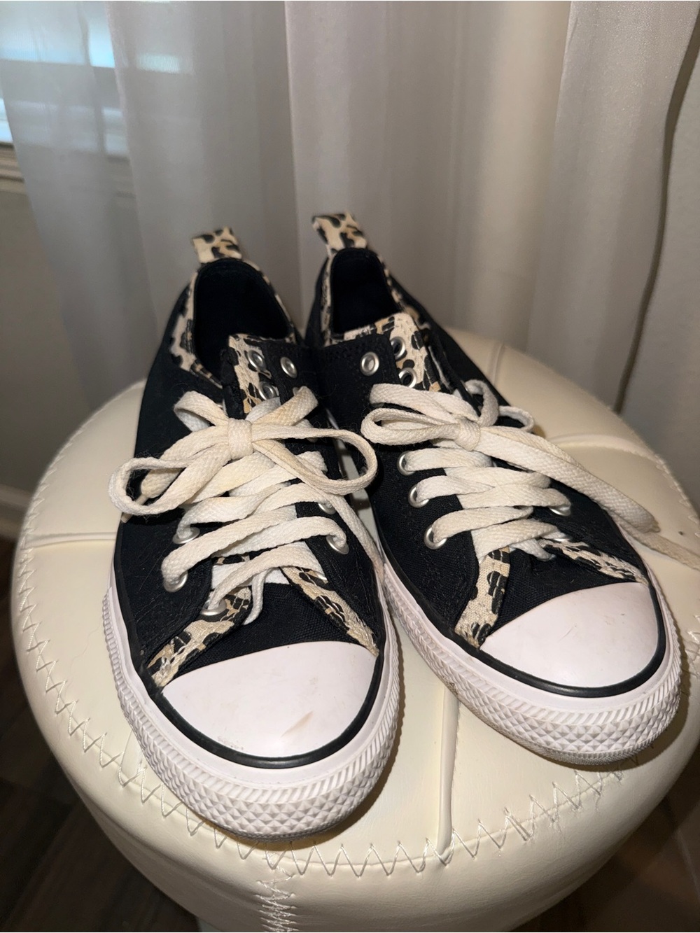 Converse Black leopard Canvas Low Top Sneakers with White Soles